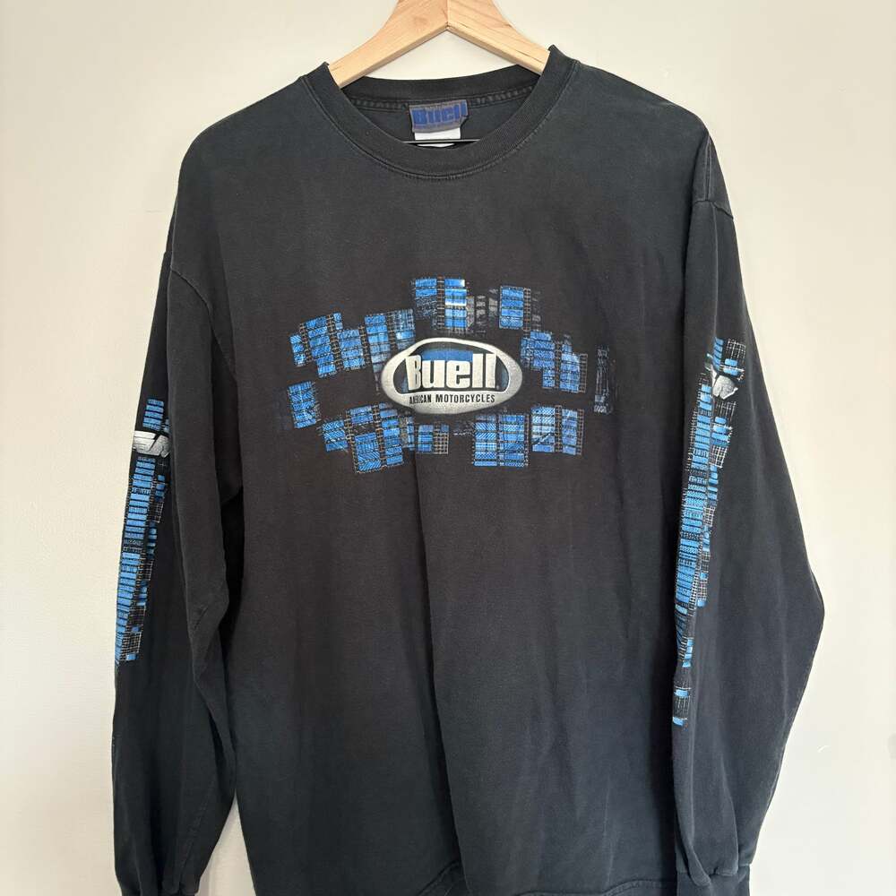 Vintage Y2K Buell American Motorcycle Graphic Long Sleeve T-Shirt
